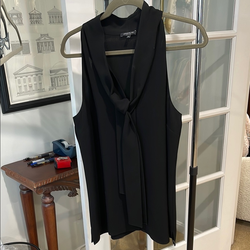 Lafayette 148 New York Black Sleeveless Tie Front Blouse